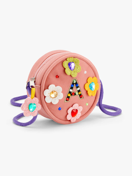 Initial Crochet Flower Gem Crossbody Bag A