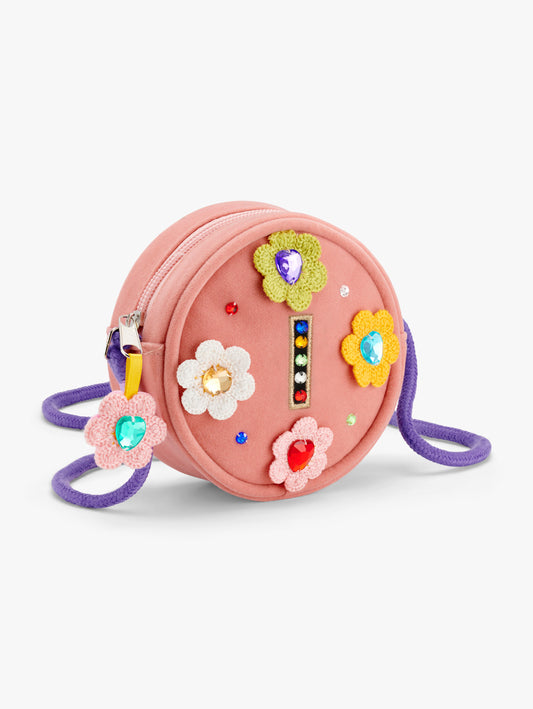 Initial Crochet Flower Gem Crossbody Bag I
