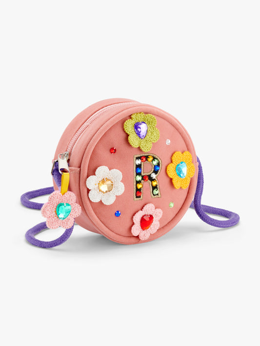 Initial Crochet Flower Gem Crossbody Bag R