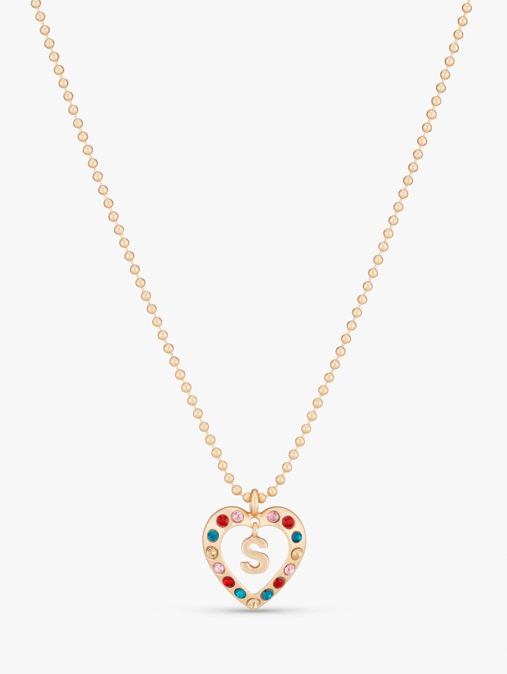 Stych Kids Personalised Initial Gem Heart Necklace With Gift Pouch