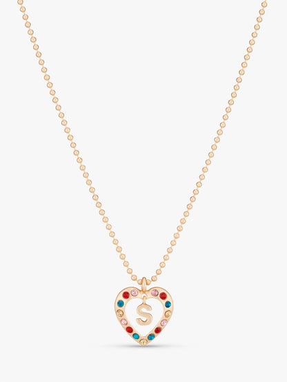 Stych Kids Personalised Initial Gem Heart Necklace With Gift Pouch