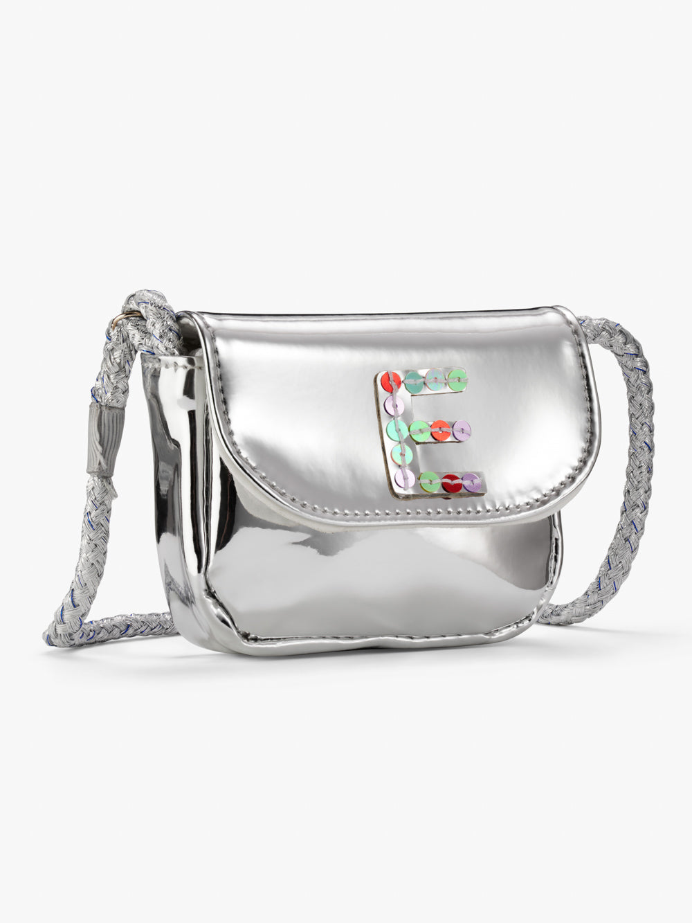 Initial Silver Metallic Mini Crossbody Bag