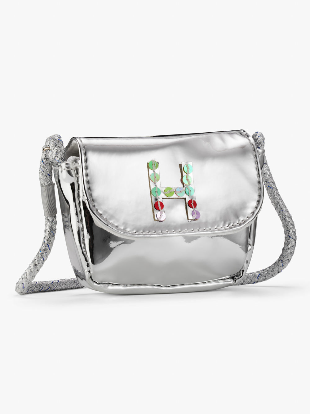 Initial Silver Metallic Mini Crossbody Bag