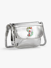 Load image into Gallery viewer, Stych Girls Bag Accessories Initial Silver Metallic Mini Crossbody Bag With Sequin Appliques Popper Closure. 