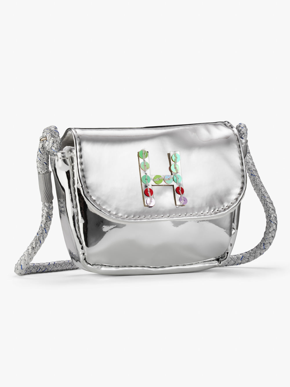 Initial Silver Metallic Mini Crossbody Bag H