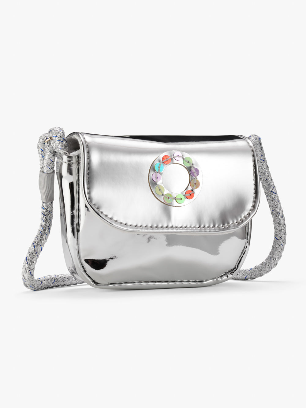 Initial Silver Metallic Mini Crossbody Bag O