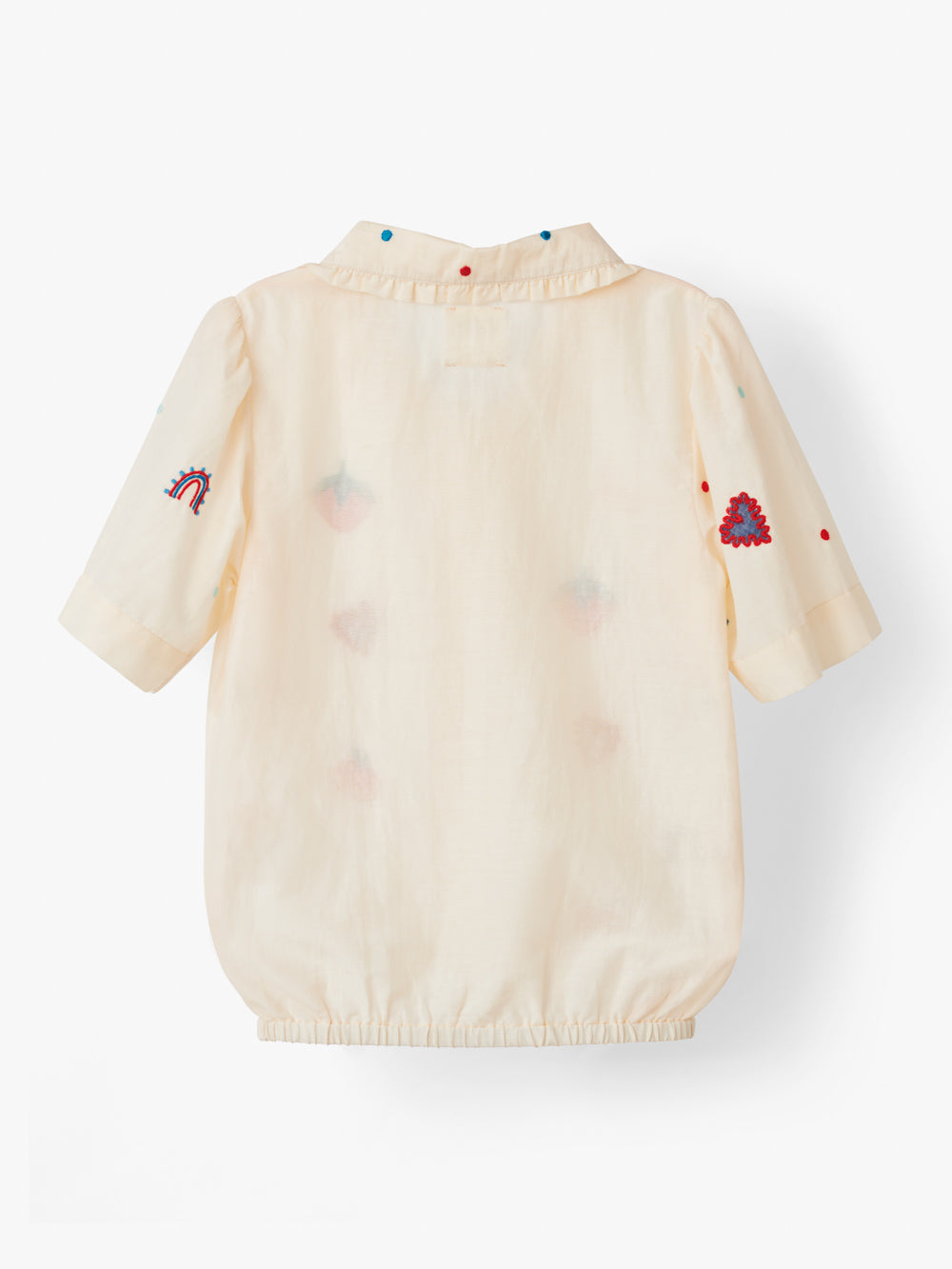 Stych Girls Ivory Cotton Ruffle Collar & Button Blouse With Embroidery Details ; Sizes 3-4y 5-6y 7-8y