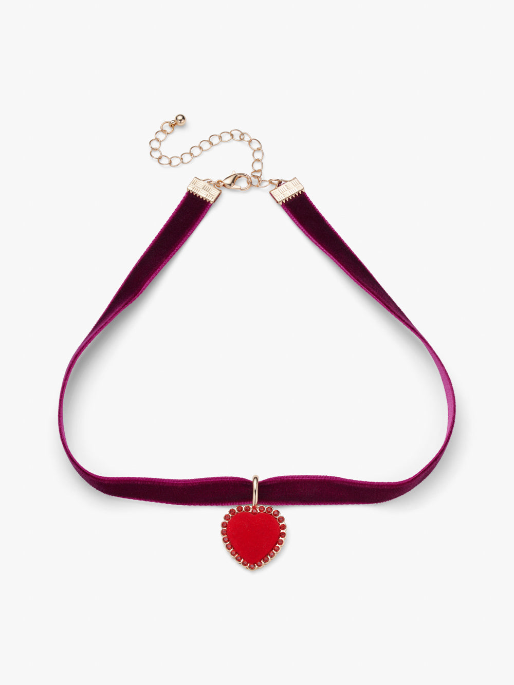 Stych Kids Gem Red Heart Velour Choker Necklace Pink One Size Adjustable chain