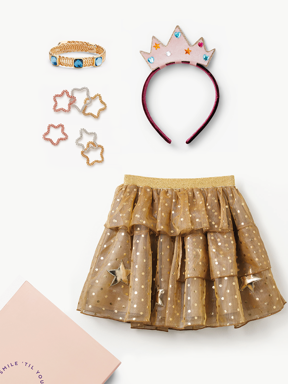 Kids Gold Star Tulle Skirt, Gem Crown and Accessories Gift Box 6-8yr 