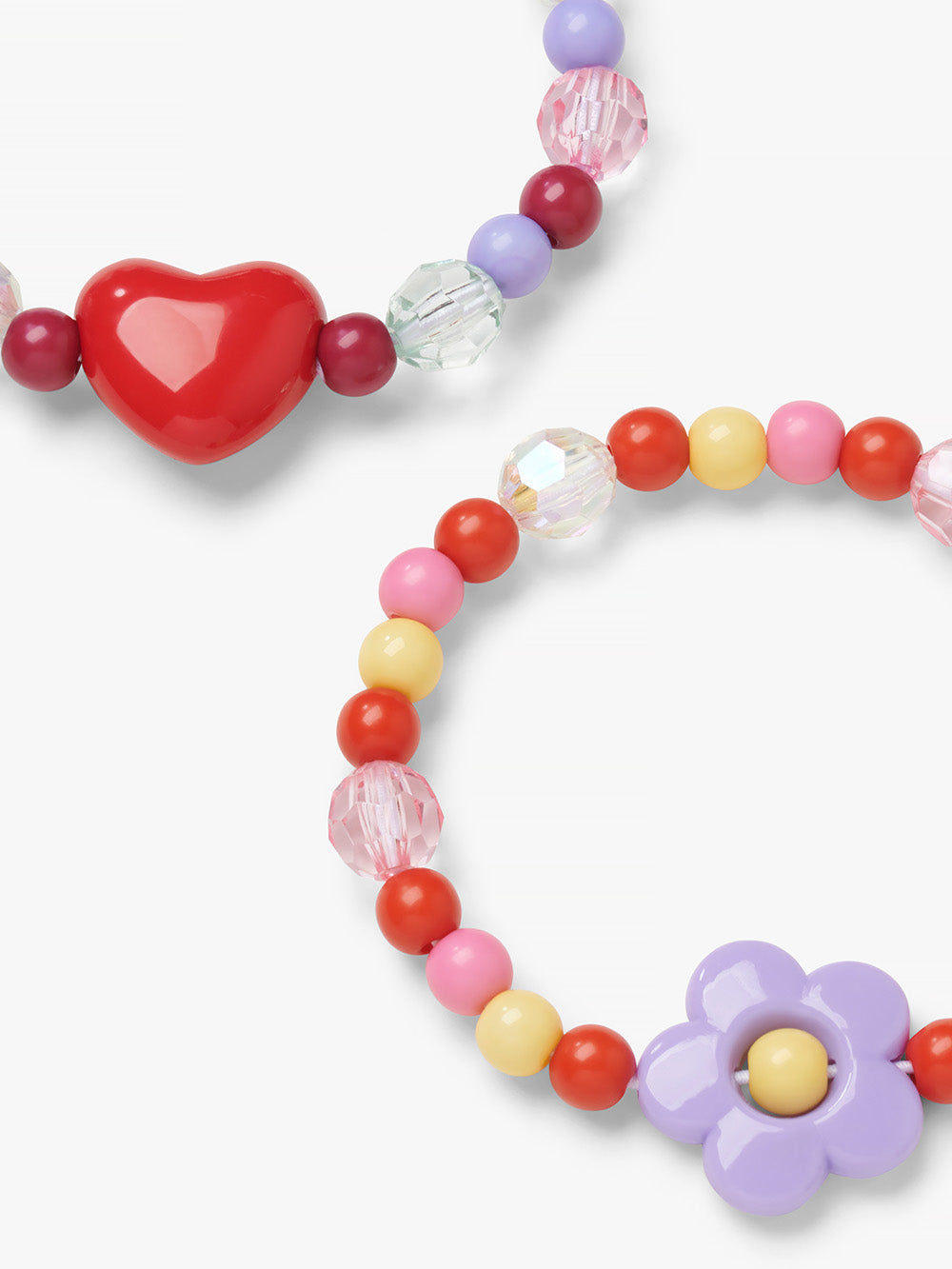 Flower And Heart Beaded Bracelet Set