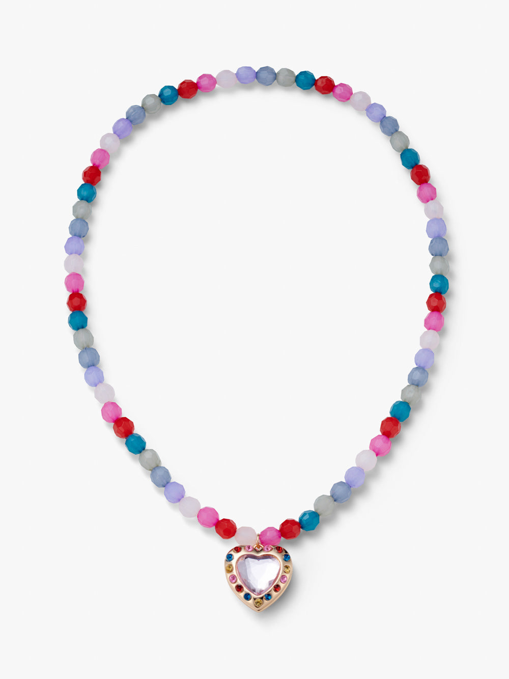 Kids Heart Gem Locket Necklace on Beaded Necklace Multi Colour With Gift Pouch Elasticated 