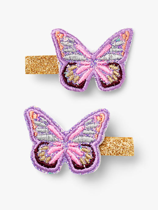 Stych Girls' Lilac Embroidered Butterfly Gold Clips 2 pk ; one size 