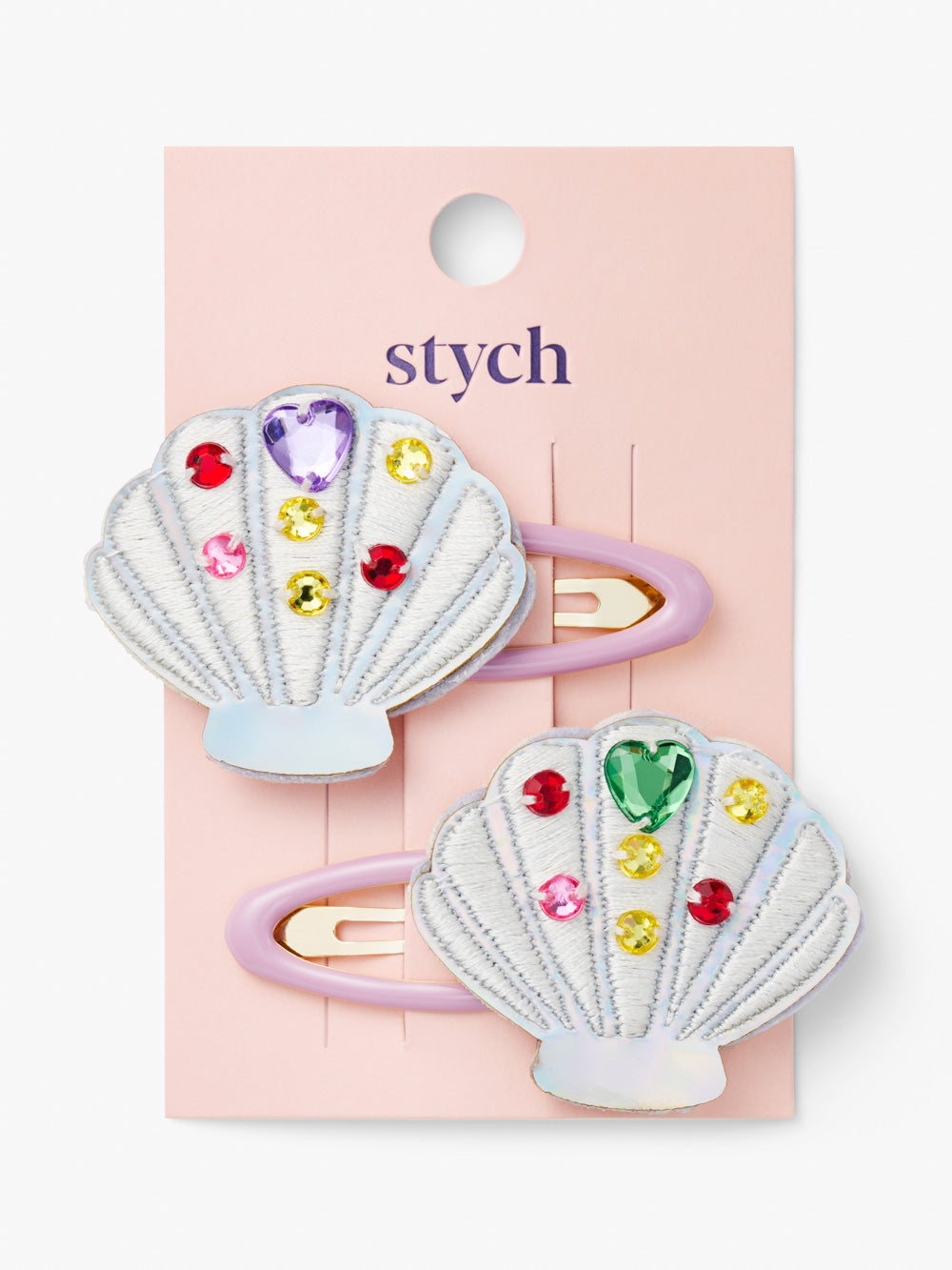 tych Girls Pack of 2 Silver Seashell Hair Clips Embroidered With Gems; One Size