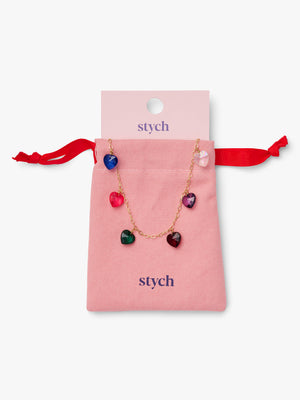 Stych Girls' Jewellery Accessories Multi Heart Colour Gem Adjustable Chain Necklace In Giftable Pouch