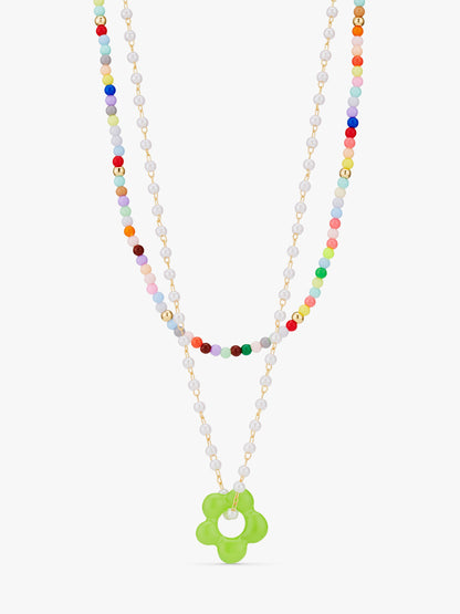 Multicolour Bead and Flower Charm Layered Necklace