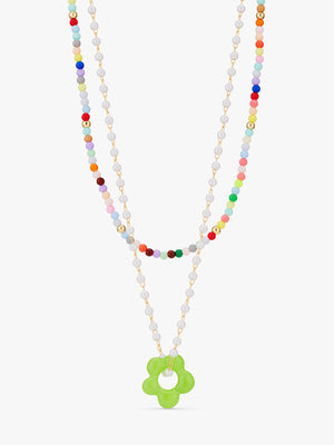 Multicolour Bead and Flower Charm Layered Necklace