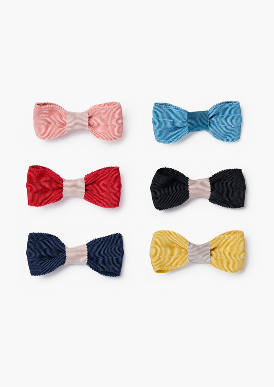 Stych Kids 6pk Bow Ribbed Grosgrain School Hair  Clips 6 colours