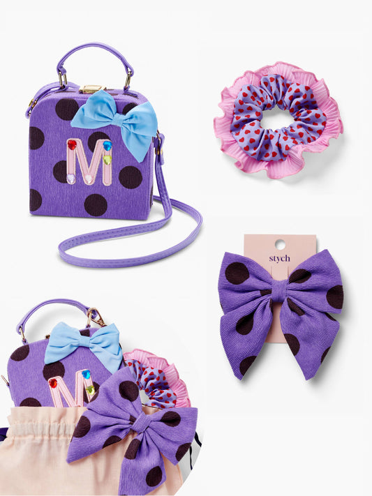 Polka Dot Initial Bag Hair Gift Set