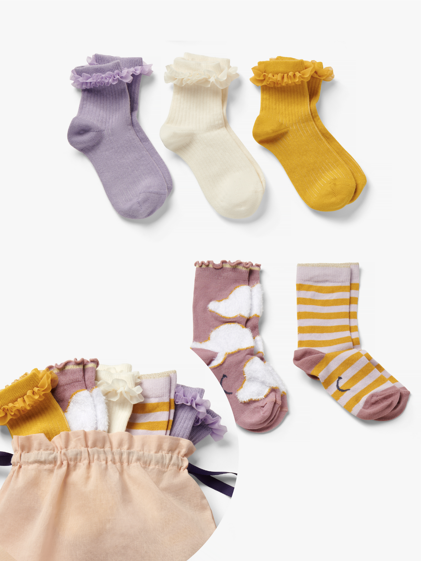 Pastel Frill And Stripe Cotton Socks 5pk Gift Set