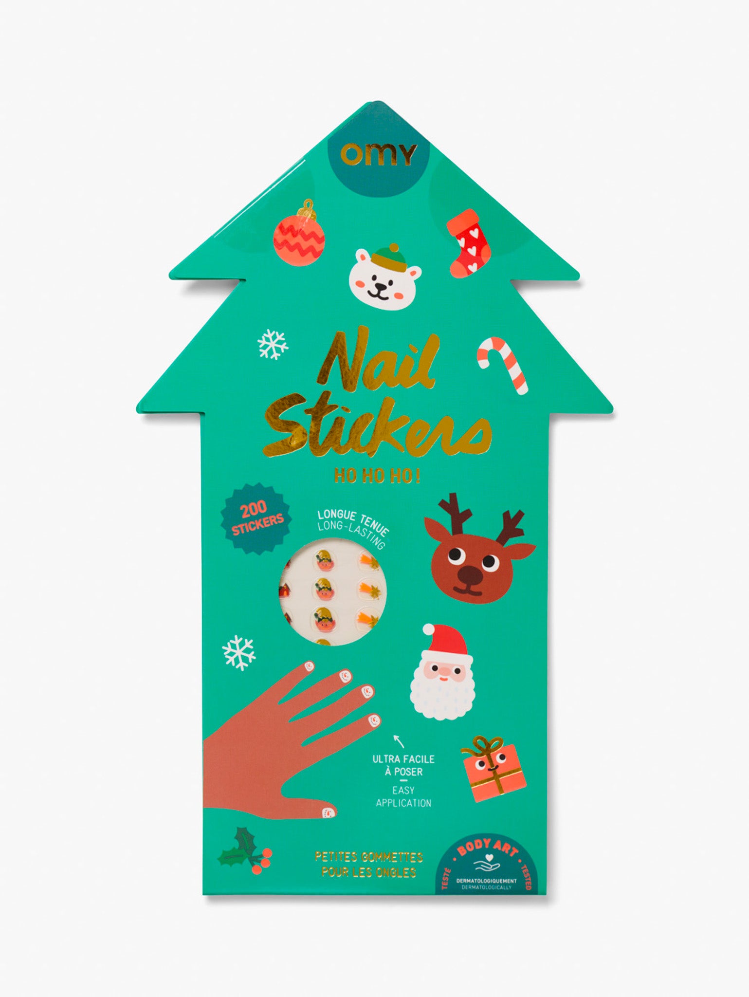 OMY Brand Pack of 200 Christmas nail stickers with Christmas designs for kids