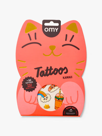 OMY Brand Pack of 50 Kawaii character temporary tattoos for kids  