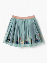 Stych Girls' Blue Once Upon A Time Embroidered Carousel Tulle Twirling Skirt With Gold Sparkle Elasticated  Waistband Ages 3-5 & 6-8 years