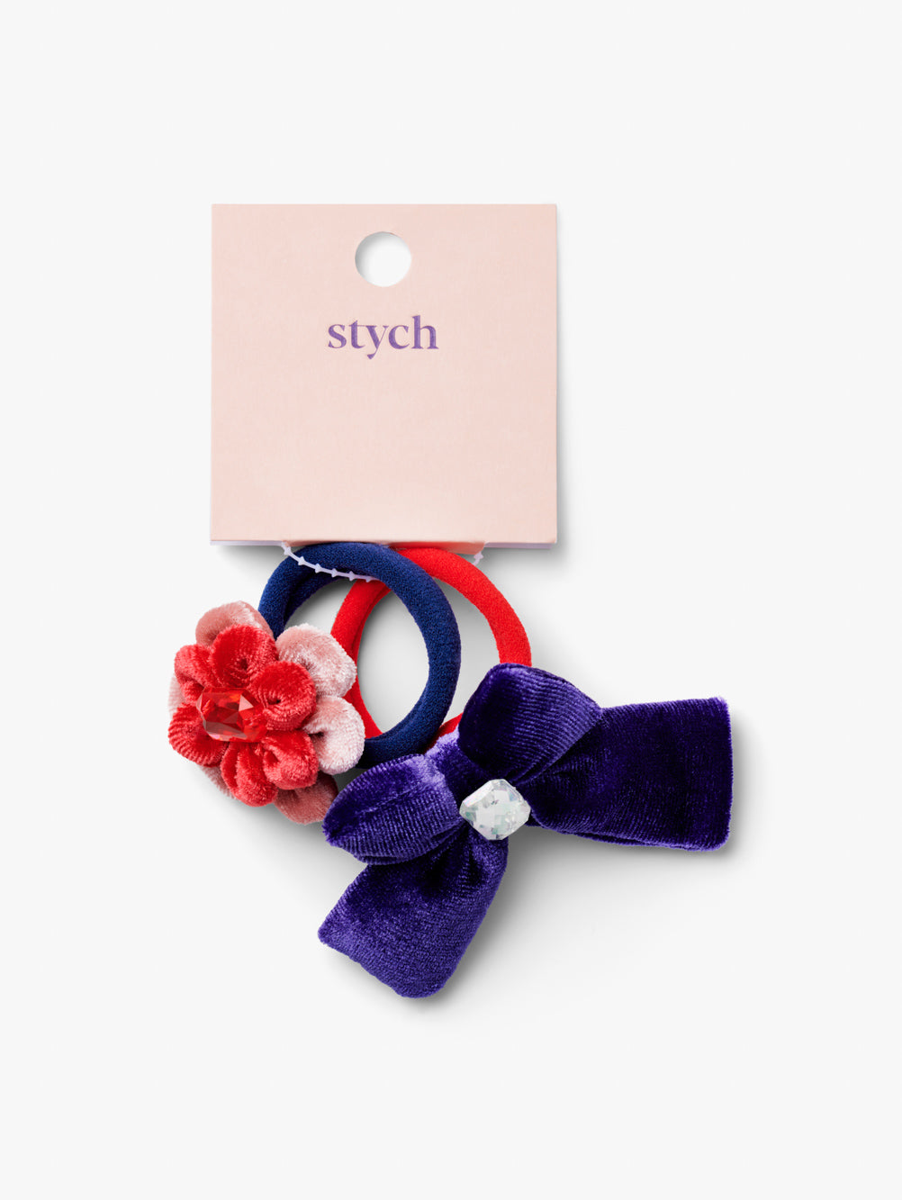 Stych Girls Pack of 2 Pink and purple velour bow and flower shape hair bands with gem embellishment 