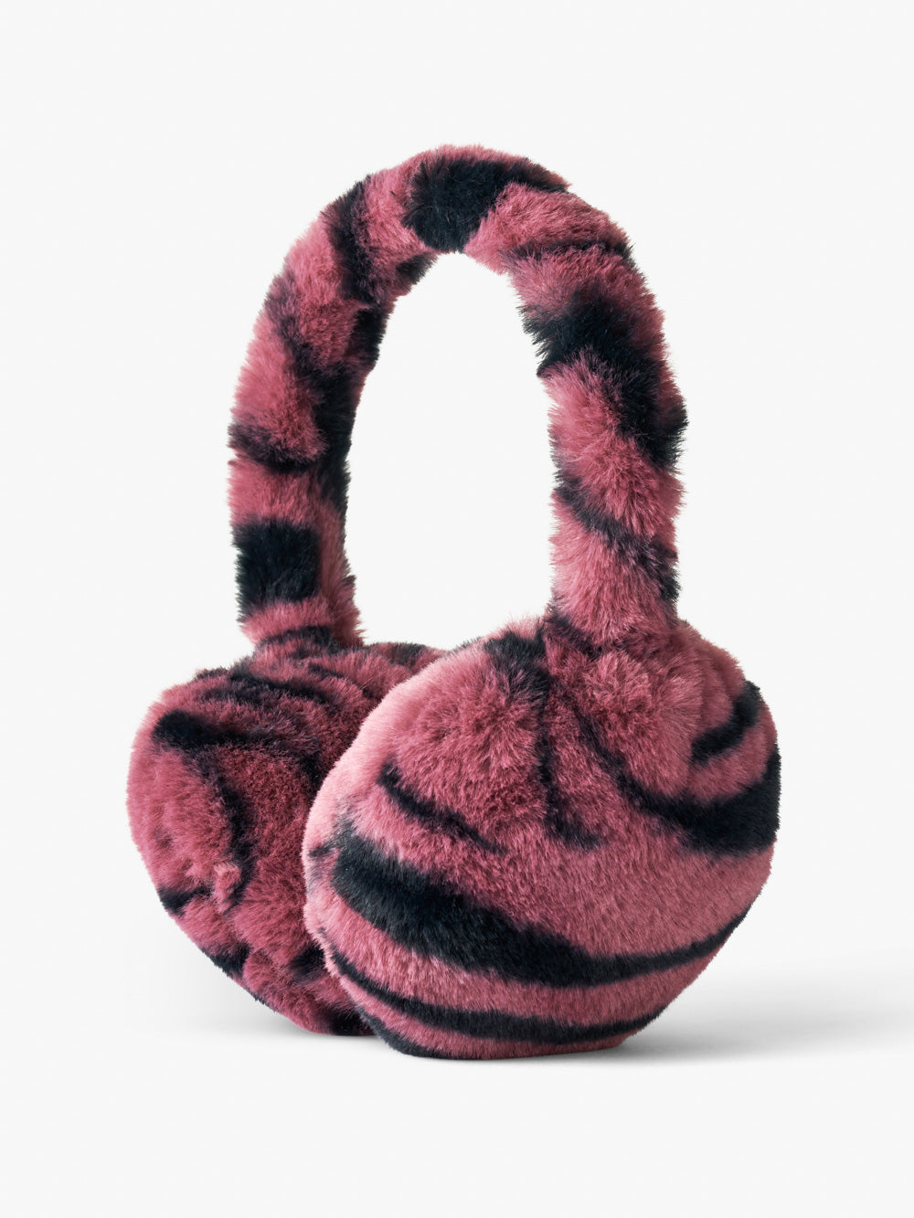 Stych Girl's Pink Faux Fur Zebra Stripe Print Earmuffs With Adjustable Height