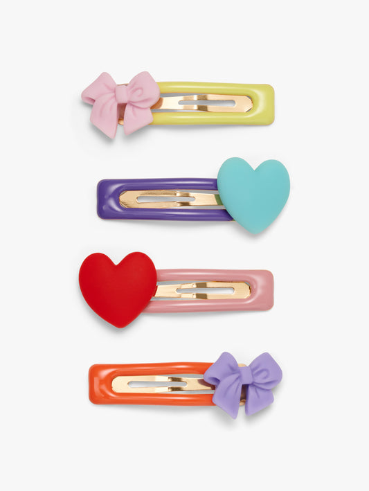 Stych Girl's Pack of four colourful pastel clips with decorative bow and heart details
