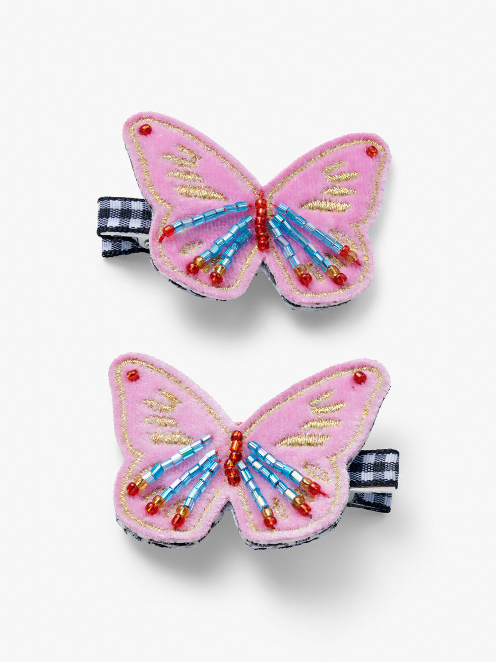 Pink Butterfly Beaded Hair Clips