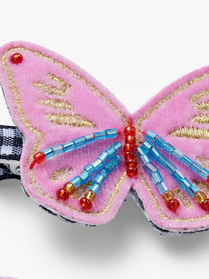 Pink Butterfly Beaded Hair Clips