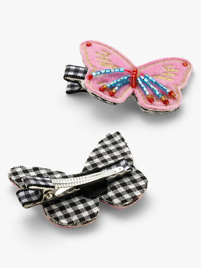 Pink Butterfly Beaded Hair Clips