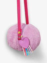 Load image into Gallery viewer, Stych Girls&#39; Pink Faux Fur Crossbody Pom Bag With Heart Tassel Zip Charm; one size