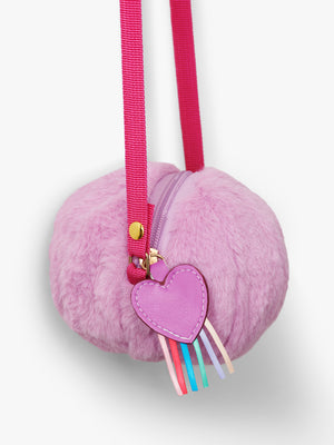 Stych Girls' Pink Faux Fur Crossbody Pom Bag With Heart Tassel Zip Charm; one size