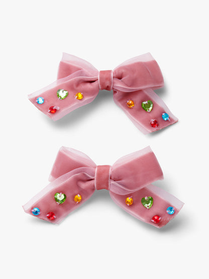 Stych Kids Pack of 2 Pink Tulle Gem Bow Hair Clips Set 