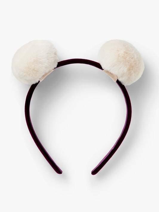 Stych Girl's Red Velour Headband With White Faux Fur Poms, one size