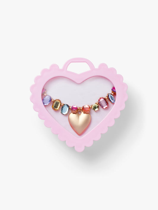 Stych Girls Heart-shaped jewellery box includes a colourful dress up princess statement heart charm and gem necklace 