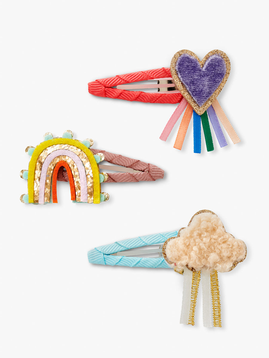 Stych Girl's Pack of 3 Stych Heritage character embroidered applique hair clips pinks & blue 