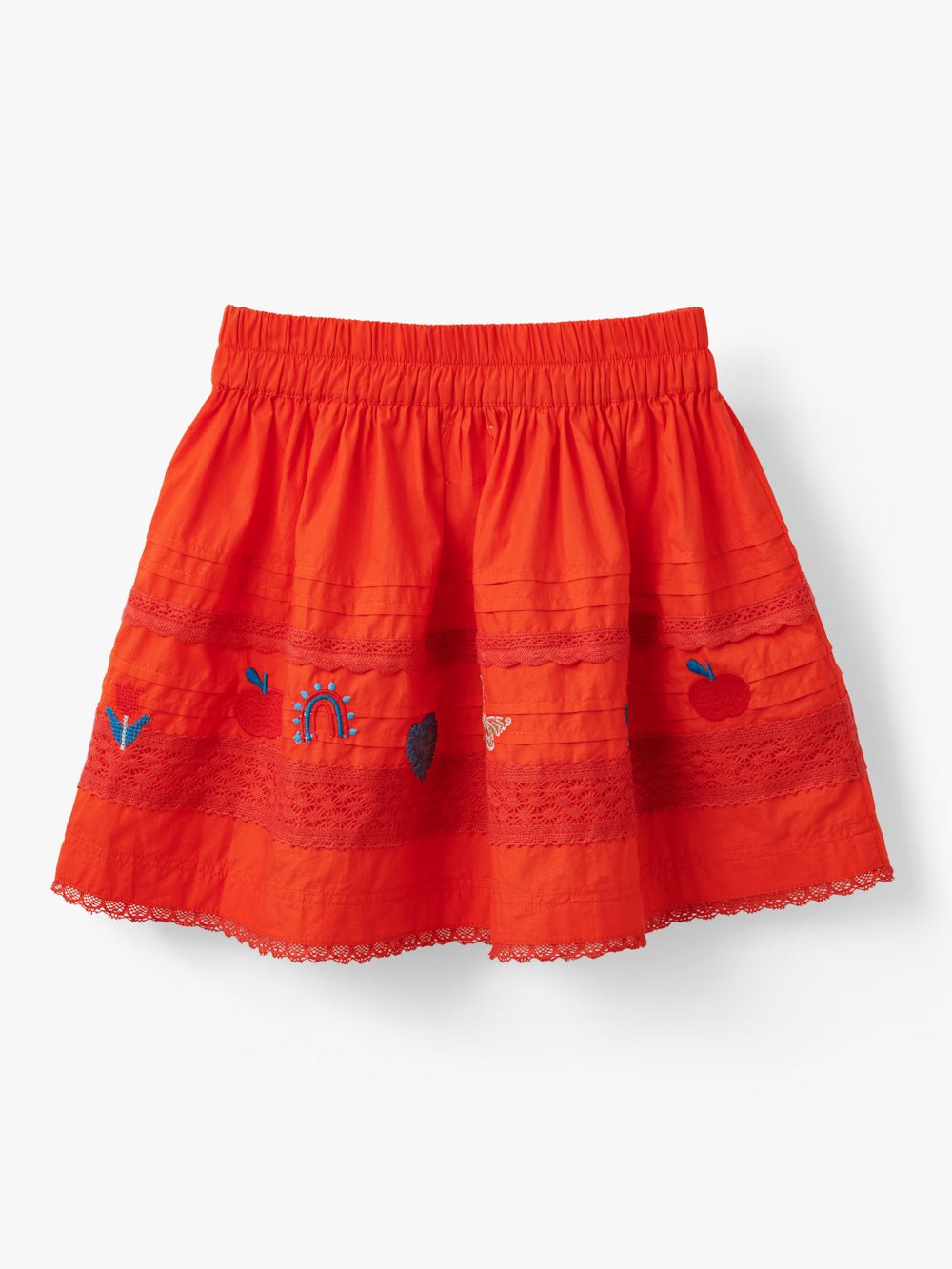 Girls Red Cotton Lace Embroidered Rainbow Skirt, Sizes 3-4y, 5-6y, 7-8y