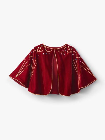 Stych Girl's Velvet Cape Red Gold Lurex And Gem Sparkle Dress Up One Size