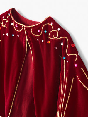 Stych Girl's Burgundy/Red Velvet Embroidered & Gem Dress Up Cape One Size