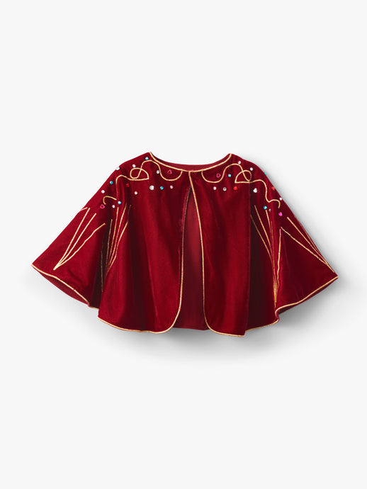 Stych Girl's Burgundy/Red Velvet Embroidered Dress Up Cape One Size