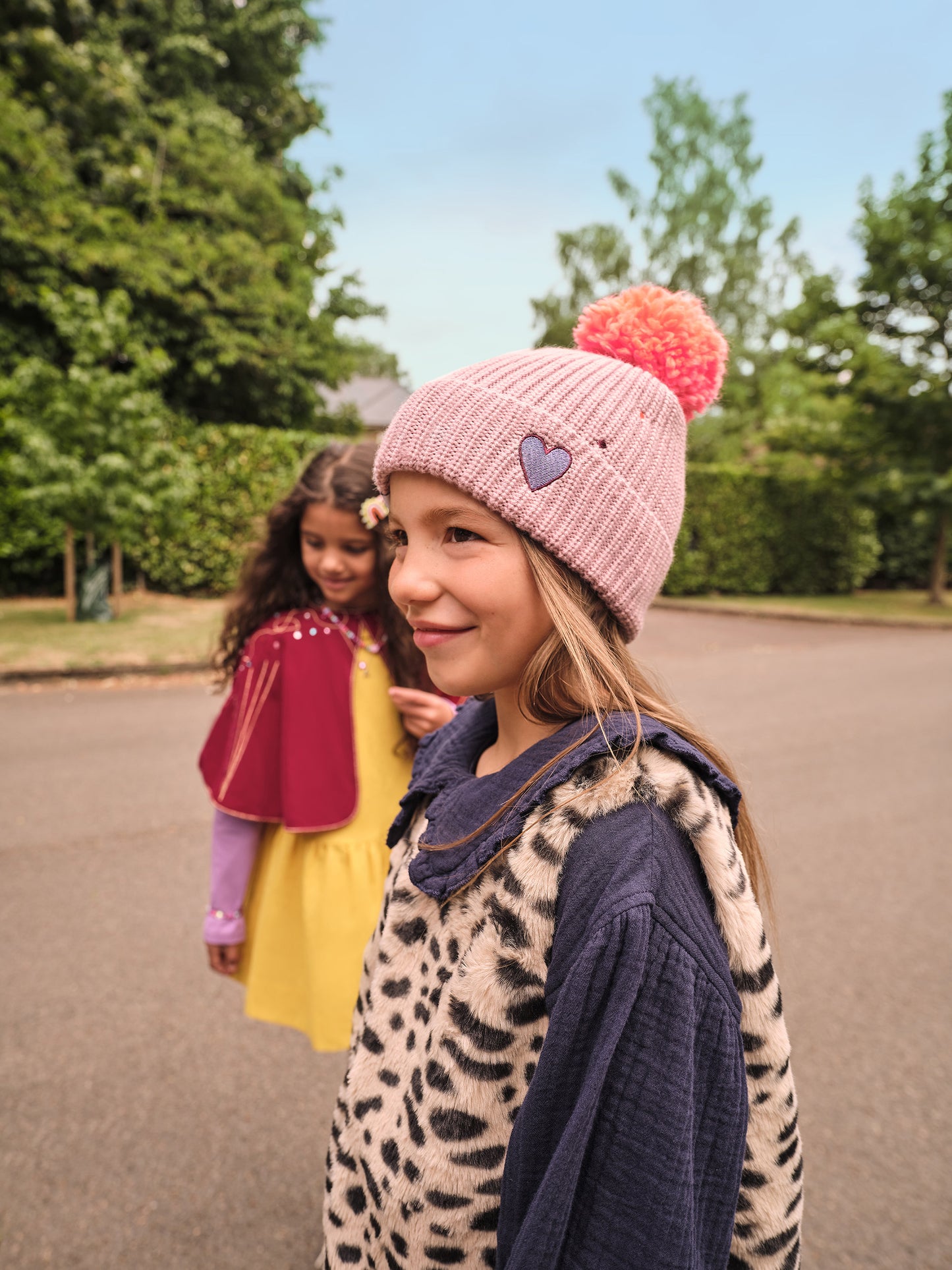 Pink Ribbed Knit Pom Beanie