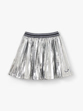 Load image into Gallery viewer, Stych Girl&#39;s Silver Metallic Pleated Skirt With Shiny Elasticated Waistband Ages 3-5 &amp; 6-8 years