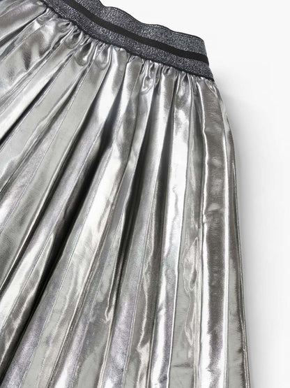 Silver Metallic Pleated Skirt