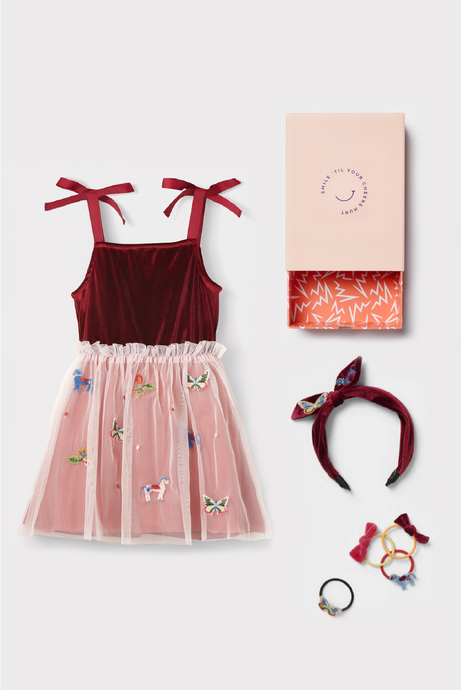 Stych Girl's Pink Velvet Butterfly & Unicorn Dress & accessories Dress Up Gift Box Gift Wrapped Ages 3-4, 5-6 & 7-8 years 