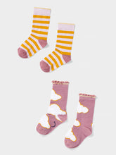 Load image into Gallery viewer, Stych Girl&#39;s Organic Mix Pack of 2 pairs of ankle socks with print &amp; texture detail. 2 sizes 