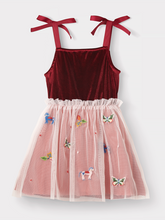 Load image into Gallery viewer, Stych Girl&#39;s Pink Tulle &amp; Velvet Strappy Dress With Embroidery Applique, Lined Ages 3-4 5-6 &amp; 7-8 years 
