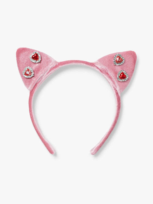 Stych Girls Pink velour cat ear headband with red  & pink gemstones 