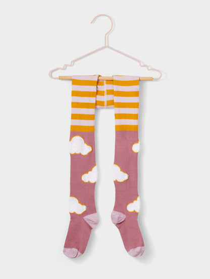 Stych Girl's Pair Of Tights, Mix Print With Texture Cloud Detail, Organic Cotton Mix ; 3 sizes 